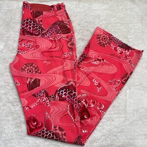 Vintage Moschino Women's Pink Red Koi Fish Print Straight Leg Jeans Size 32x33''